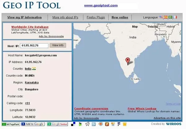 Searching for the location of the IP address.